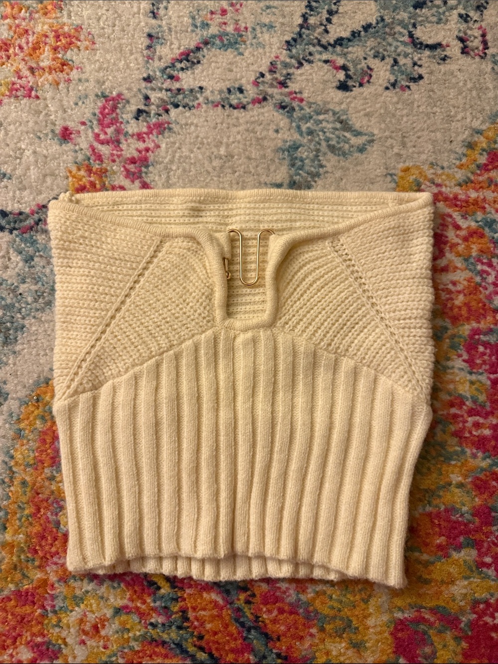 Cream Knit Women's Sweater Top with Ribbed Texture